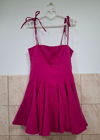 Pembe Mini Straplez Modern Klasik Elbise - Görsel 3