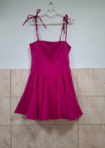 Pembe Mini Straplez Modern Klasik Elbise - Görsel 7