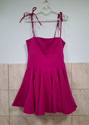 Pembe Mini Straplez Modern Klasik Elbise - Görsel 2