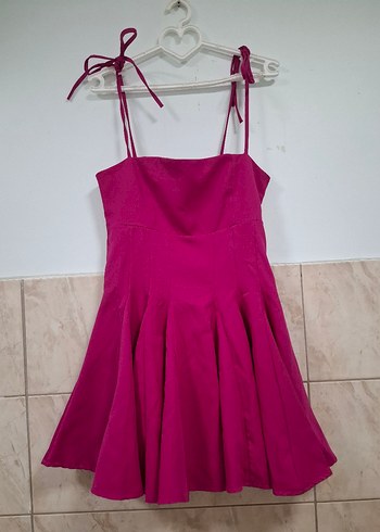 Pembe Mini Straplez Modern Klasik Elbise - Görsel 4