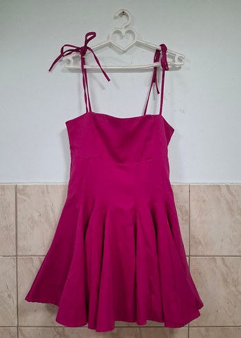 Pembe Mini Straplez Modern Klasik Elbise - Görsel 5