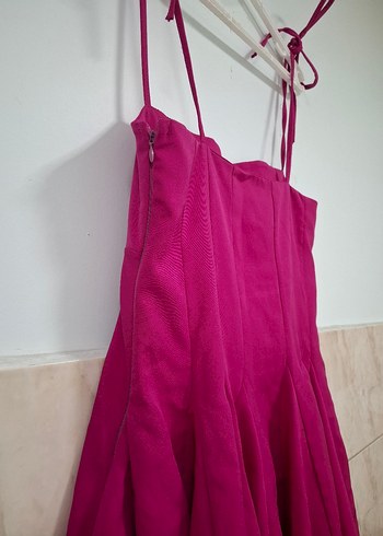 Pembe Mini Straplez Modern Klasik Elbise - Görsel 11