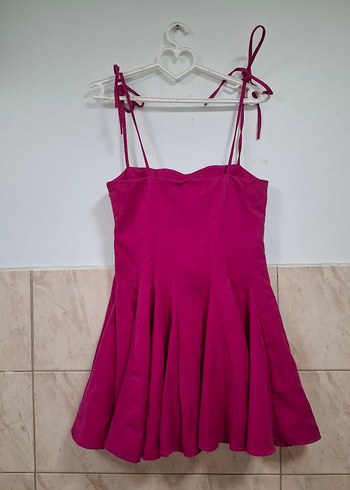 Pembe Mini Straplez Modern Klasik Elbise - Görsel 10