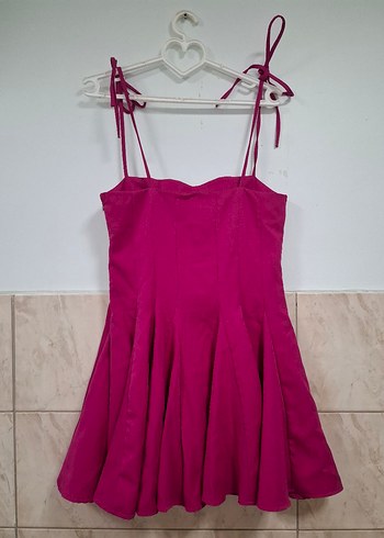 Pembe Mini Straplez Modern Klasik Elbise - Görsel 9