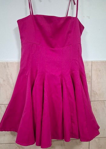 Pembe Mini Straplez Modern Klasik Elbise - Görsel 6