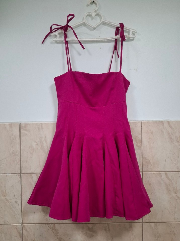 Pembe Mini Straplez Modern Klasik Elbise - Görsel 2