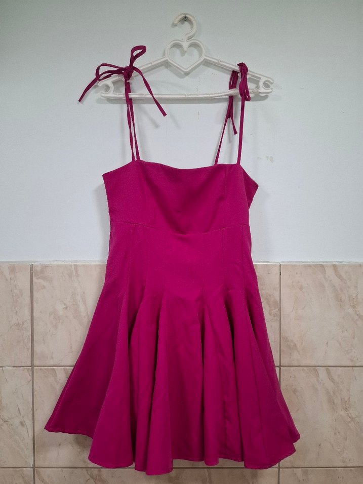 Pembe Mini Straplez Modern Klasik Elbise - Görsel 5