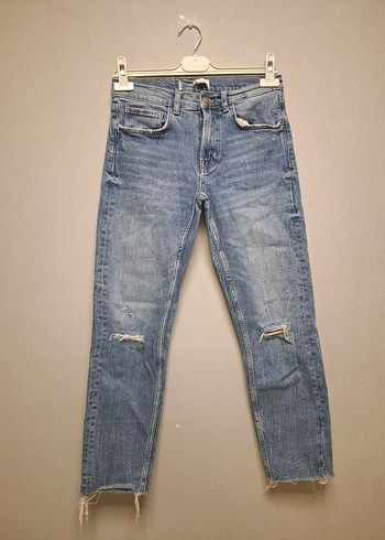 Zara Düğmeli Regular Fit Mavi Kadın Kot Pantolon