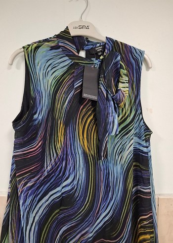 Uzun, Askısız, Bağlamalı Çok Renkli Salaş Elbise - Görsel 5