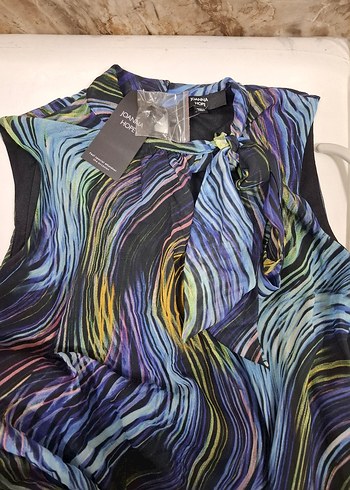 Uzun, Askısız, Bağlamalı Çok Renkli Salaş Elbise - Görsel 11