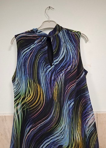 Uzun, Askısız, Bağlamalı Çok Renkli Salaş Elbise - Görsel 10