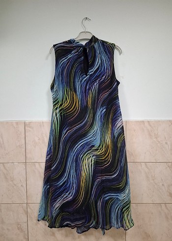 Uzun, Askısız, Bağlamalı Çok Renkli Salaş Elbise - Görsel 8