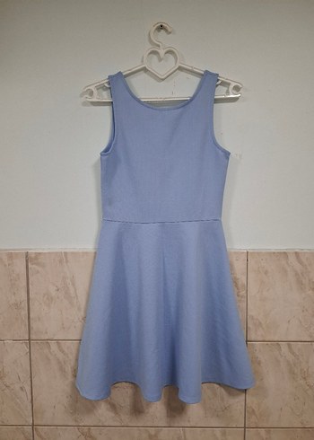 Mavi Midi Kolsuz Piliseli Elbise - Görsel 6