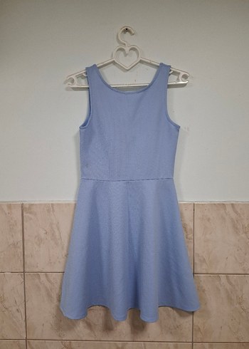 Mavi Midi Kolsuz Piliseli Elbise - Görsel 5