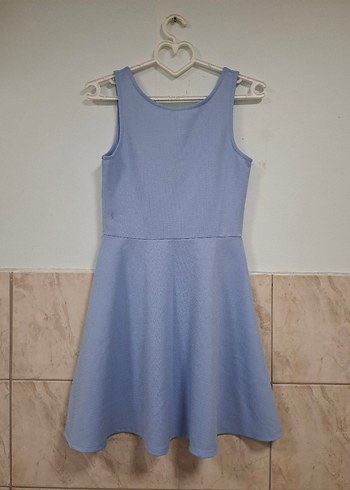 Mavi Midi Kolsuz Piliseli Elbise - Görsel 3