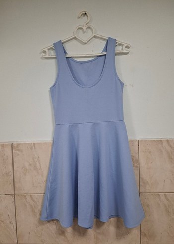 Mavi Midi Kolsuz Piliseli Elbise - Görsel 8