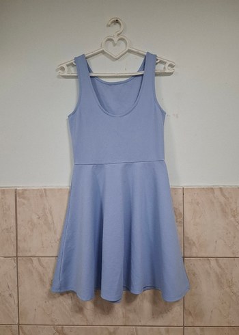 Mavi Midi Kolsuz Piliseli Elbise - Görsel 7