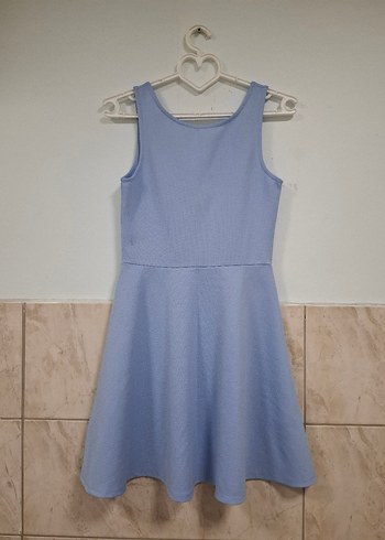 Mavi Midi Kolsuz Piliseli Elbise - Görsel 4