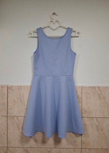 Mavi Midi Kolsuz Piliseli Elbise - Görsel 2