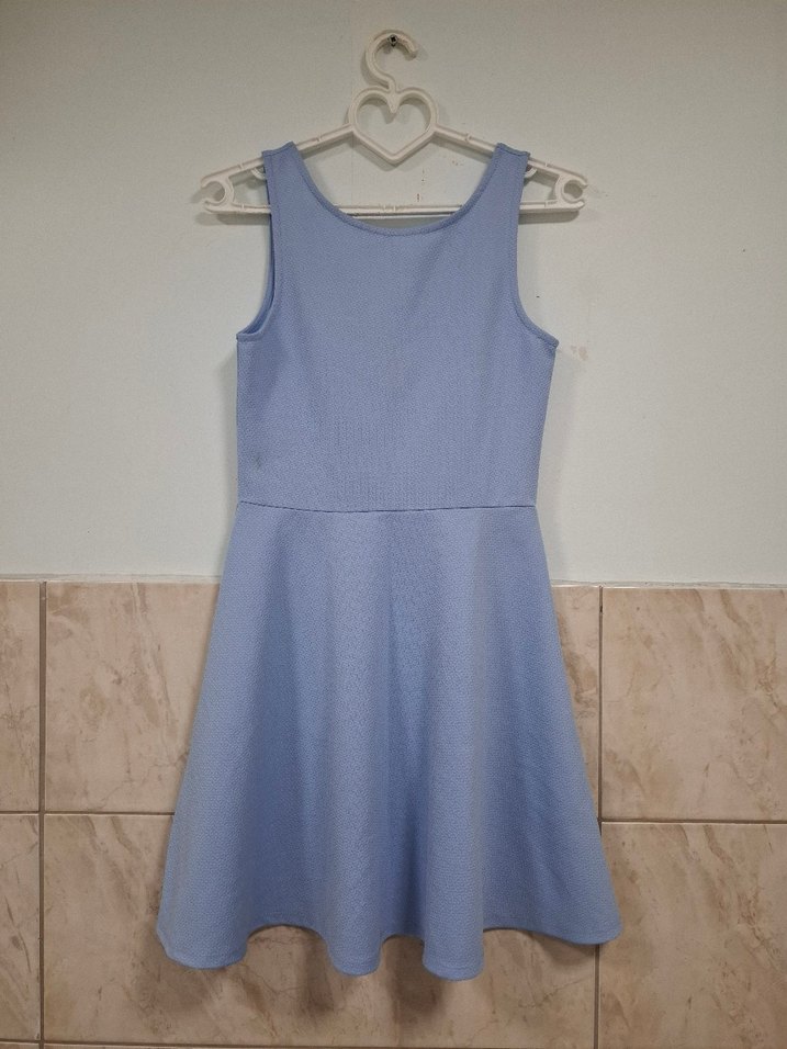 Mavi Midi Kolsuz Piliseli Elbise - Görsel 3