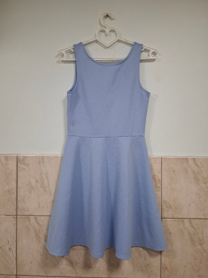 Mavi Midi Kolsuz Piliseli Elbise - Görsel 4