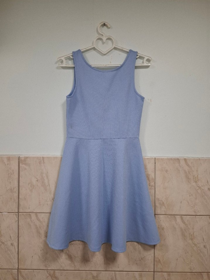 Mavi Midi Kolsuz Piliseli Elbise - Görsel 2