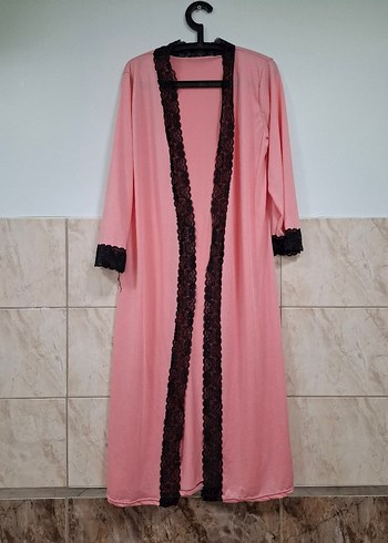 Pembe Uzun Kollu Kadın Bornoz Sabahlık - Görsel 2