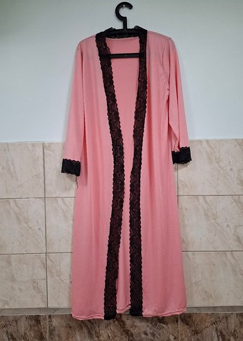 Pembe Uzun Kollu Kadın Bornoz Sabahlık - Görsel 3