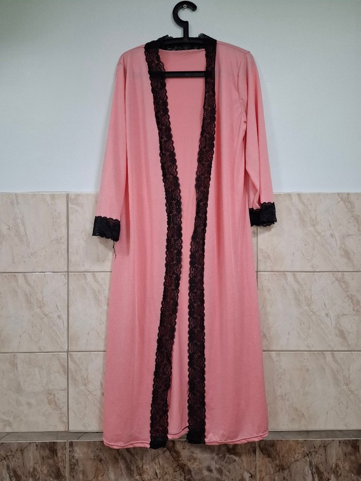 Pembe Uzun Kollu Kadın Bornoz Sabahlık - Görsel 2