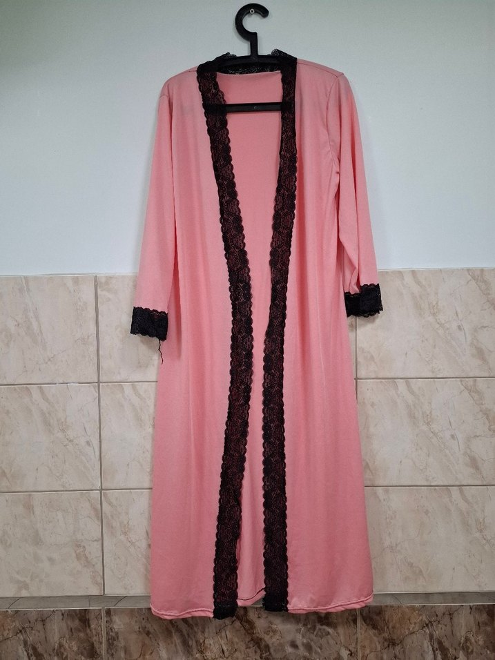 Pembe Uzun Kollu Kadın Bornoz Sabahlık - Görsel 3