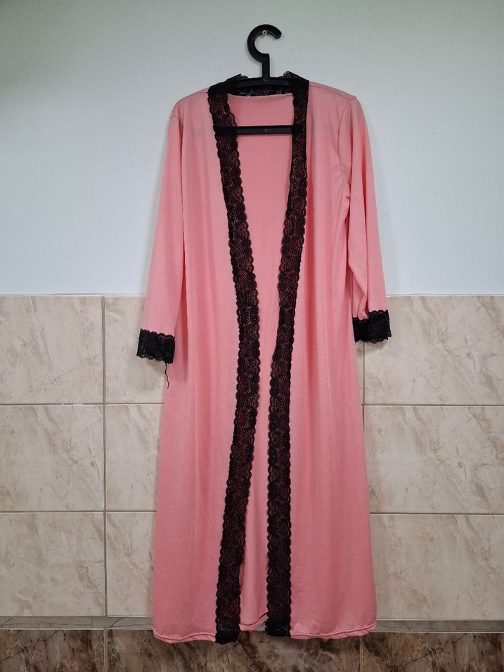 Pembe Uzun Kollu Kadın Bornoz Sabahlık - Görsel 4