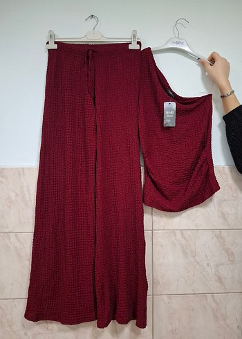 Bordo Tek Omuzlu Pilili 2 Li takım - Görsel 2