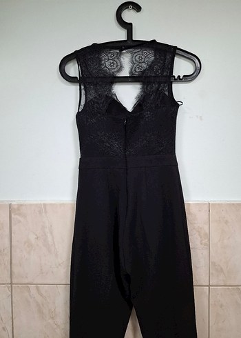 Dantel Detaylı Siyah V Yaka Tulum - Görsel 15