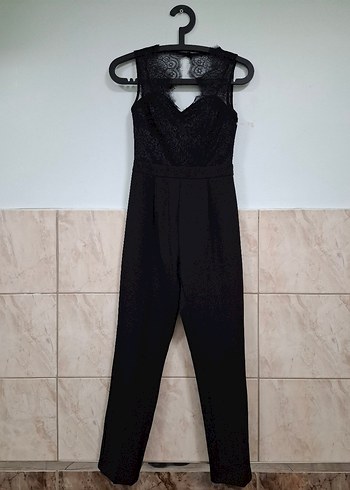 Dantel Detaylı Siyah V Yaka Tulum - Görsel 6