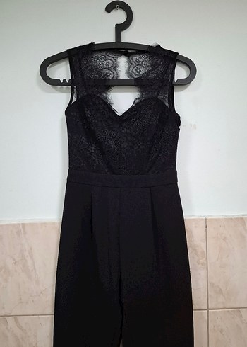 Dantel Detaylı Siyah V Yaka Tulum - Görsel 7