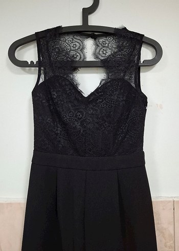 Dantel Detaylı Siyah V Yaka Tulum - Görsel 9