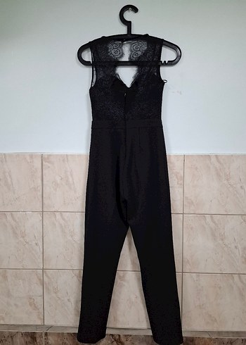 Dantel Detaylı Siyah V Yaka Tulum - Görsel 12