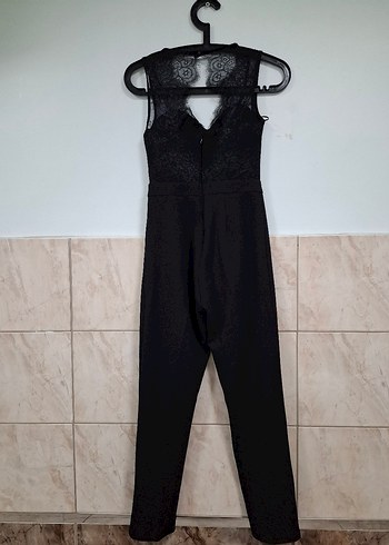 Dantel Detaylı Siyah V Yaka Tulum - Görsel 13