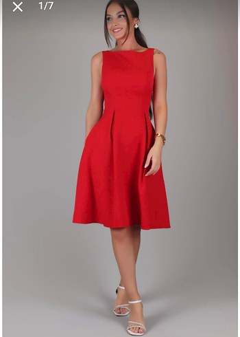 Kırmızı Midi Kolsuz Elbise - Görsel 2