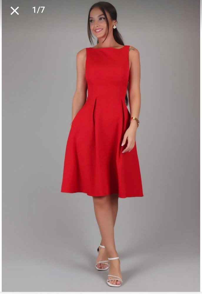 Kırmızı Midi Kolsuz Elbise - Görsel 2