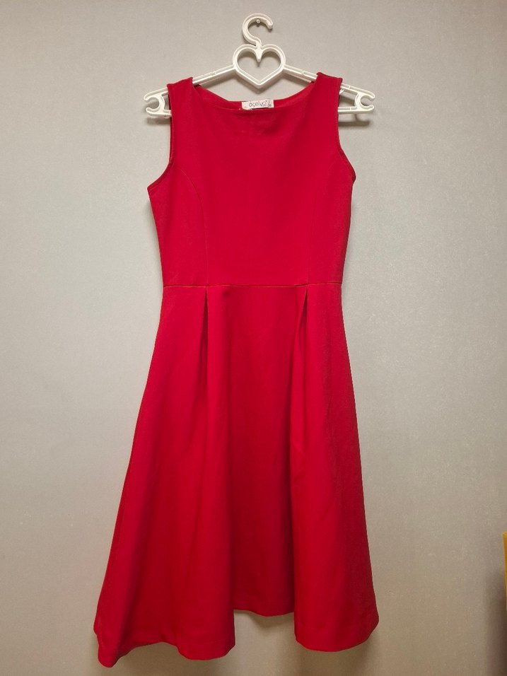 Kırmızı Midi Kolsuz Elbise - Görsel 5