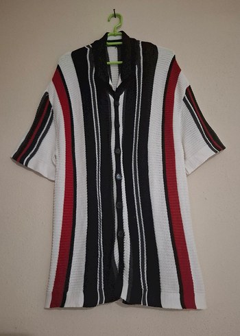 xl Beden Çizgili V Yaka Örgü Düğmeli Hırka