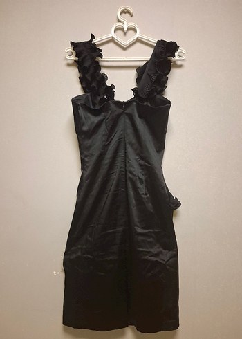 Siyah Fırfırlı Midi Abiye Elbise - Görsel 14