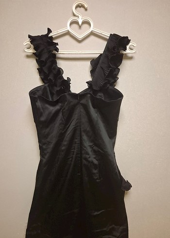 Siyah Fırfırlı Midi Abiye Elbise - Görsel 17