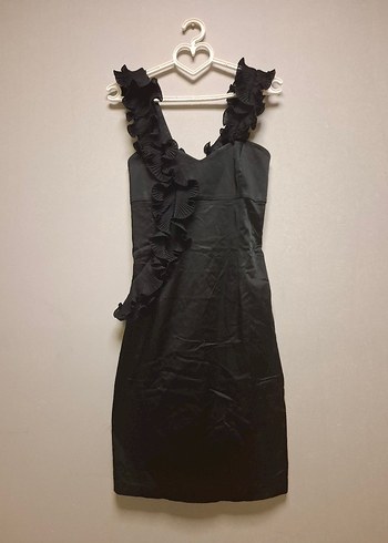 Siyah Fırfırlı Midi Abiye Elbise - Görsel 11