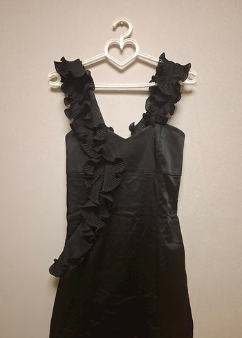 Siyah Fırfırlı Midi Abiye Elbise - Görsel 12