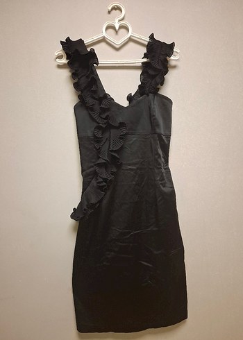 Siyah Fırfırlı Midi Abiye Elbise - Görsel 7