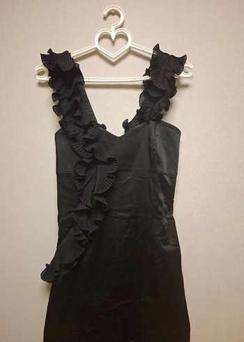 Siyah Fırfırlı Midi Abiye Elbise - Görsel 8