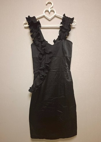 Siyah Fırfırlı Midi Abiye Elbise - Görsel 6