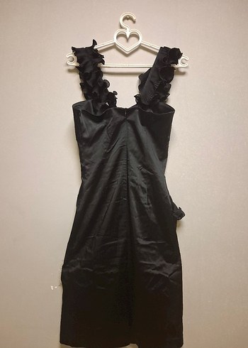 Siyah Fırfırlı Midi Abiye Elbise - Görsel 13